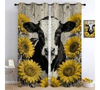 Tournesol Rideau Occultant, Vache laitière Tenture Opaque Draperies, Style Pastoral rétro Salon Rideaux, bétail de Ferme Intérieurs Rideau Thermique Isolant L60 x H140cm 2 Panneaux