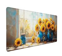 Tournesol Tapis de Souris XXL 100x50cm, Tapis Souris Jaune sous Main Bureau avec Bords Cousus, Imperméable Mouse Pad Base en Caoutchouc Antidérapant Surface pour Gamer, PC, Cadeau Femme -lsy26037K