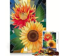 Tournesol Vibrant et Dahlia en vitrail Puzzle de 1000 pièces pour Adolescents Entraînement Intelligent, évasion reposante, découpe Impeccable, Surprise de Noël (50x75cm)