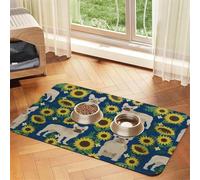 Tournesols Bouledogue Français,Tapis d'alimentation pour Animaux de Compagnie, Sets de Table en Cuir PU pour Chats et Chiens,30x45cm