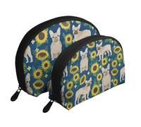 Tournesols Bouledogue français, Trousse de Maquillage Coquille Femme Petit Porte-Monnaie Trousse de Toilette Trousse à cosmétiques 2 pièces