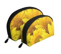 Tournesols Fleurs Jaunes Imprimés, Trousse de Maquillage Coquille Femme Petit Porte-Monnaie Trousse de Toilette Trousse à cosmétiques 2 pièces