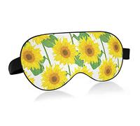 Tournesols jaunes avec des feuilles vertes sur des masques pour les yeux blancs Blocs de couverture Masque de sommeil léger Abat-jour Couverture avec bandeau relaxant pour les yeux avec sangle de tête