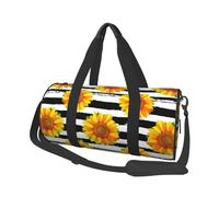 Tournesols sur Fond de Rayures Noires et Blanches, Sac de Voyage de Grande capacité, Sac à Main Rond, Sac de Voyage de Sport, fourre-Tout, Sac de Fitness