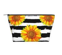 Tournesols sur Fond de Rayures Noires et Blanches, Trousse de Toilette Trousse de Maquillage Sac à cosmétiques Trousse de Toilette de Voyage Portable