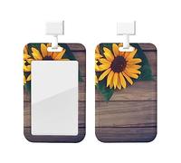 Tournesols sur un ancien porte-badge d'identification en bois avec lanière Protecteur de carte d'identité en plastique Porte-badge porte-badge avec fenêtre transparente Porte-badge pour carte d'iden