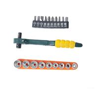 Tournevis à cliquet compact à double tête avec interrupteur de direction et prise en main confortable pour une utilisation en atelier avec ensemble complet de dix embouts et neuf douilles plus tige