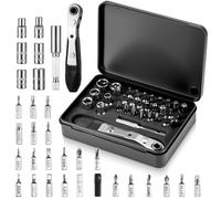 Tournevis a Cliquet Magnétique, Mini Kit Tournevis 32 en 1, Cle a Cliquet Mini Réversible à Cliquet 1/4 de Pouce, Coffret Cliquet avec Croix, Hexagonale, Torx, pour Meubles/Réparation/Électronique