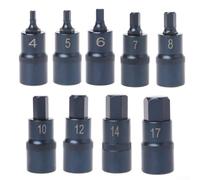 Tournevis à six pans creux 1/2", acier allié, 55 mm de long, gamme complète H4 à H17, compatible avec la plupart des clés électriques et à cliquet (H14)