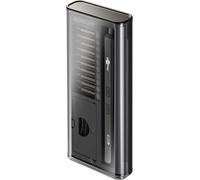 Tournevis de précision sans fil goobay avec jeu de 20 embouts, boîtier magnétique en aluminium, 4 lampes de travail LED, recharge USB-C, pour l'électronique, la mécanique de précision et le bricolage