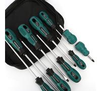 Tournevis, jeu de tournevis 9 pièces, fabriqué en acier au vanadium robuste, kit de tournevis polyvalent dans un sac de transport, outils à main ergonomiques à prise souple, jeu de tournevis professio