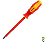 Tournevis plat isolé, certifié VDE, 1.000 V. Dimensions 1,2 x Ø 6,5 x 150 mm. Tournevis de sécurité pour électriciens