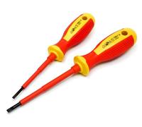 Tournevis plat VDE isolé 1000 V - Tournevis électricien fente - À l’unité ou en set - Conforme VDE/IEC - Pour installation électrique (0,5x3mm & 0,8x4 mm)