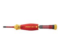 Wiha Tournevis porte-embout PocketMax (45296) isolé électricien, 4 embouts slim Fente/PH/PlusMinus