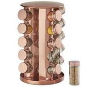 Relaxdays Tourniquet à épices, avec 20 pots, étagère rotative à 360°, inox, verre, présentoir, HxD 34 x 22 cm, cuivré