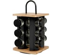 Tourniquet à épices en métal noir, verre et bambou beige 16x29x16cm Transparent