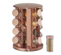 Relaxdays Tourniquet à épices, avec 16 pots, étagère rotative à 360°, inox, verre, présentoir, HxD 28 x 22 cm, cuivré