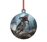 Tournoi de vélo de montagne - Décoration de Noël ronde en acrylique à suspendre pour sapin de Noël avec corde dorée - Pendentifs de Noël pour fête de Noël