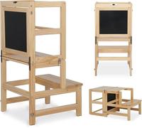 Tours d'apprentissage, chaise pour enfant, tour d'apprentissage, tabouret pliable pour enfant, état du bois, bois de pin, carré, avec tableau pivotant, 45x45x84cm, couleur du protocole