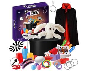 Tours de magie pour avec chapeau baguette gants marionnette lapin costume | Accessoires Magicien Déguisement Cosplay Enfant pour Garçons Filles Noël Halloween Fête Anniversaire Théâtre Carnaval