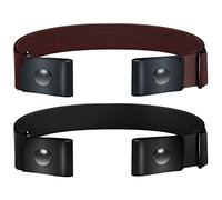 TOURZOO Ceintures pour femmes/hommes sans boucle, ceinture élastique invisible, sans boucle, ceinture extensible pour pantalons en jean, robes, sans renflement, 2 pièces/noir + café, L-XXL:Waist size