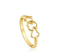 TOUS Bague avec motif d'ours, cœur et étoiles plaqué or 18 carats sur argent sterling Taille 14