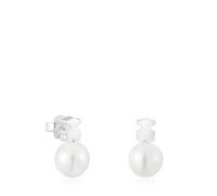 TOUS Boucles d'oreilles en argent sterling pour femme avec ours et perle de culture, classique et élégante, collection Sweet Dolls, 6,8 mm, argent, perle
