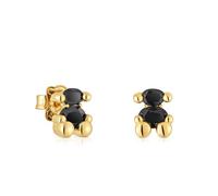 TOUS Boucles d'oreilles pour femme avec motif d'ours en plaqué or 18 carats sur argent sterling et onyx, 8 mm, collection Tous Color Bear