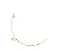 TOUS Bracelet Caden pour femme avec motif d'ours plaqué or 18 carats sur argent sterling, perles de culture et péridot, collection Bold Bear
