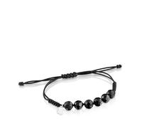 TOUS Bracelet cordon noir d'onyx avec motif d'ours en argent sterling pour femme, 16,5 cm de long, collection Basics