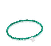TOUS Bracelet élastique avec boules rondes d'améthystes et motif d'ours en argent sterling, 17 cm de long, collection motifs