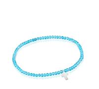 TOUS Bracelet élastique avec boules rondes d'apatite néon et motif de croix en argent sterling, 17 cm de long, collection motifs