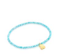 TOUS Bracelet élastique avec boules rondes de magnésie et motif d'ours plaqué or 18 carats sur argent, 17 cm de long, collection motifs