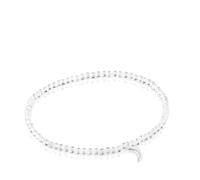 TOUS Bracelet élastique avec boules rondes de quartz cristal et motif de lune en argent sterling, 17 cm de long, collection motifs