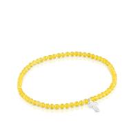 TOUS Bracelet élastique avec boules rondes de quartzite et motif cœur de croix de première loi, 17 cm de long, collection motifs