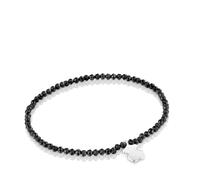 TOUS Bracelet élastique avec boules rondes d'épinelles et motif d'ours en argent sterling, 17 cm de long, collection motifs