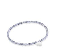 TOUS Bracelet élastique avec boules rondes d'iolites et motif cœur en argent sterling, 17 cm de long, collection motifs
