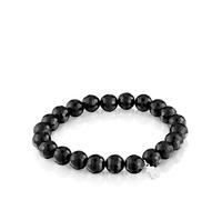 TOUS Bracelet élastique noir en onyx avec motif d'ours en argent sterling pour femme, 16,5 cm de long, collection Basics