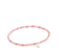 TOUS Bracelet élastique pour femme avec boules rondes à facettes en opale rose et motif ours en argent de première loi, 17 cm de long, collection motifs