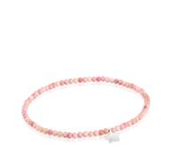 TOUS Bracelet élastique pour femme avec boules rondes à facettes en opale rose traité et motif étoile en argent sterling, 17 cm de long, collection motifs
