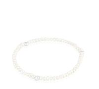 TOUS Bracelet élastique pour femme avec perles de culture et motif fleur en argent de première loi, collection Bold Motif