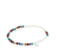 TOUS Bracelet élastique pour femme avec pierres précieuses, perles de culture et motif d'ours en argent sterling, collection Bold Motif
