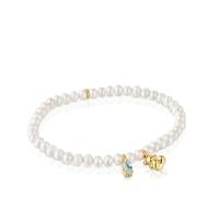 TOUS Bracelet élastique pour femme plaqué or sur argent de première loi, perle de culture et topaze, collection Bold Bear