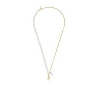 TOUS Collier court pour femme avec motif d'ours plaqué or sur argent sterling, perles de culture et topaze, collection Bold Bear