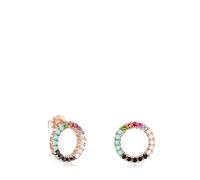 TOUS Grandes boucles d'oreilles rondes pour femme plaqué or rose 18 carats sur argent sterling et pierres précieuses Collection Straight