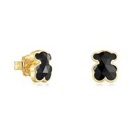 TOUS Icon Color Icon Boucles d'oreilles pour femme avec motif d'ours plaqué or 18 carats sur argent sterling et onyx 10 mm