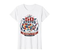 Tous Les 50 États Ont visité Le Design de Voyage d'exploration des États-Unis T-Shirt Graphique avec Valeur, Femme, Blanc, XS