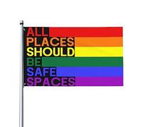 Tous les endroits devraient être des espaces sûrs Drapeau de maison du mois Gay Pride Ally Lgbtq, drapeau de 3 x 5 pieds sur un seul côté à l'extérieur, bannières anti-décoloration aux couleurs vives