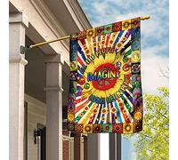 Tous Les Gens Qui Vivent La Vie En Paix Tournesol Hippie Drapeaux De Vacances Drôle Drapeau De Jardin Coupe-Vent Et Étancheune Jardin Signe Décoration Pour Pelouse Balcon Patio M