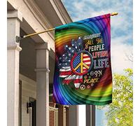 Tous Les Gens Vivent Une Vie En Paix Hippie Jardin Signe Supérieure Drapeaux De Pirate Durable Drapeaux De Vacances Décoration Pour Extérieure Maison Balcon M